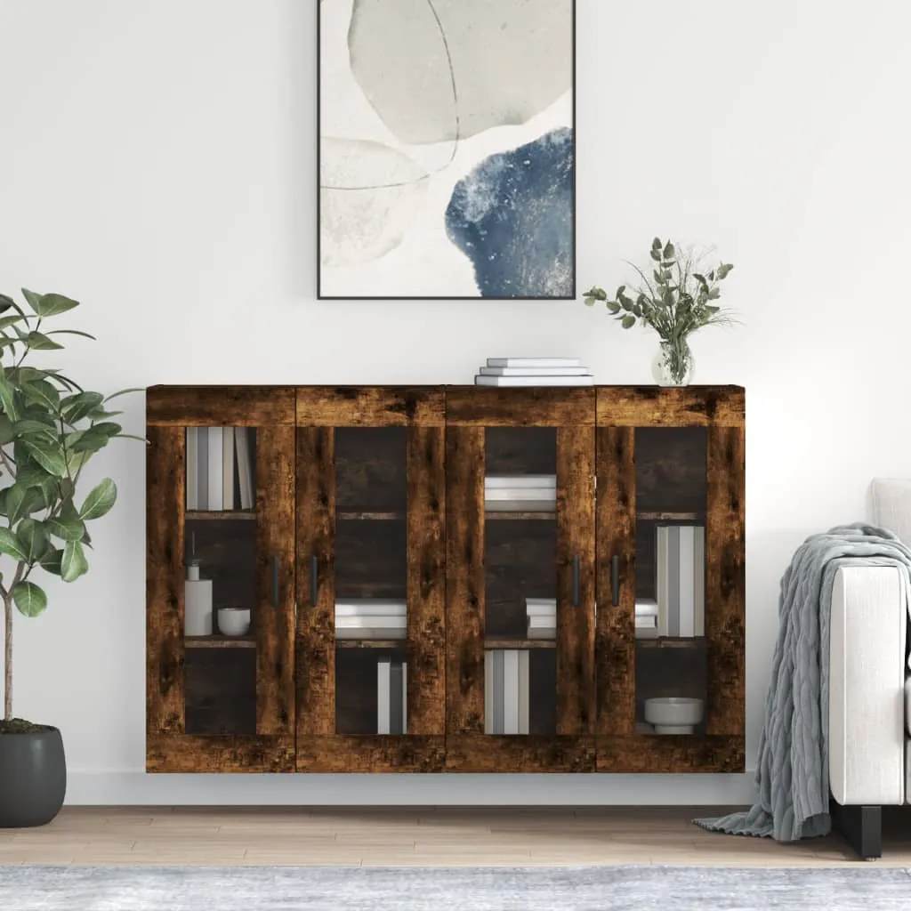 vidaXL Armadietti a Parete 2 pz Rovere Fumo in Legno Multistrato