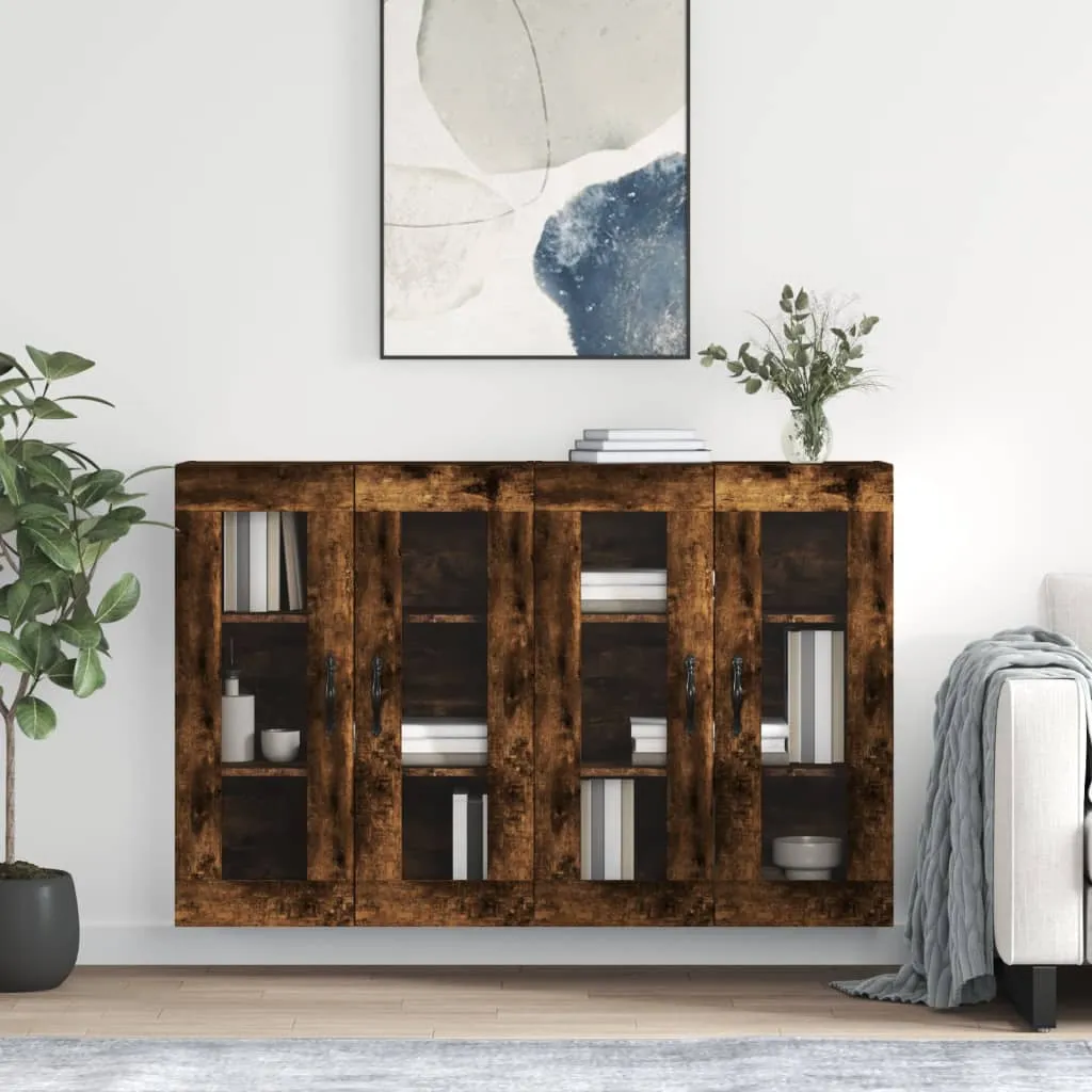 vidaXL Armadietti a Parete 2 pz Rovere Fumo in Legno Multistrato