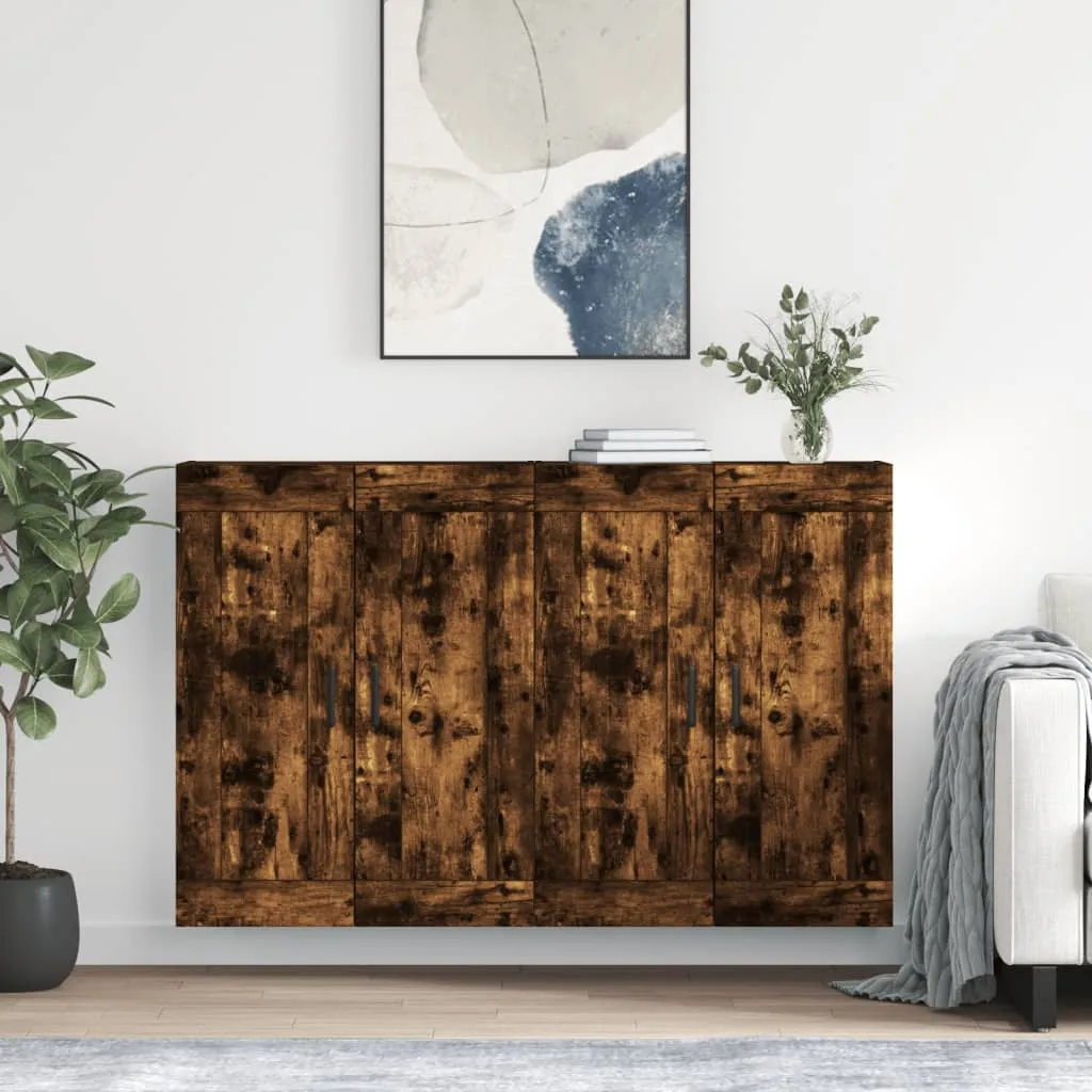 vidaXL Armadietti a Parete 2 pz Rovere Fumo in Legno Multistrato