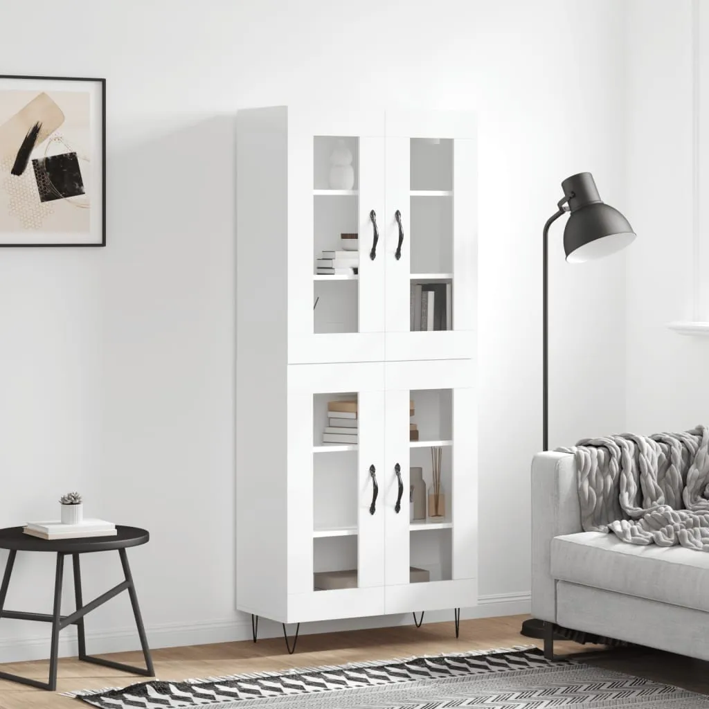 vidaXL Credenza Bianco Lucido 69,5x34x180 cm in Legno Multistrato