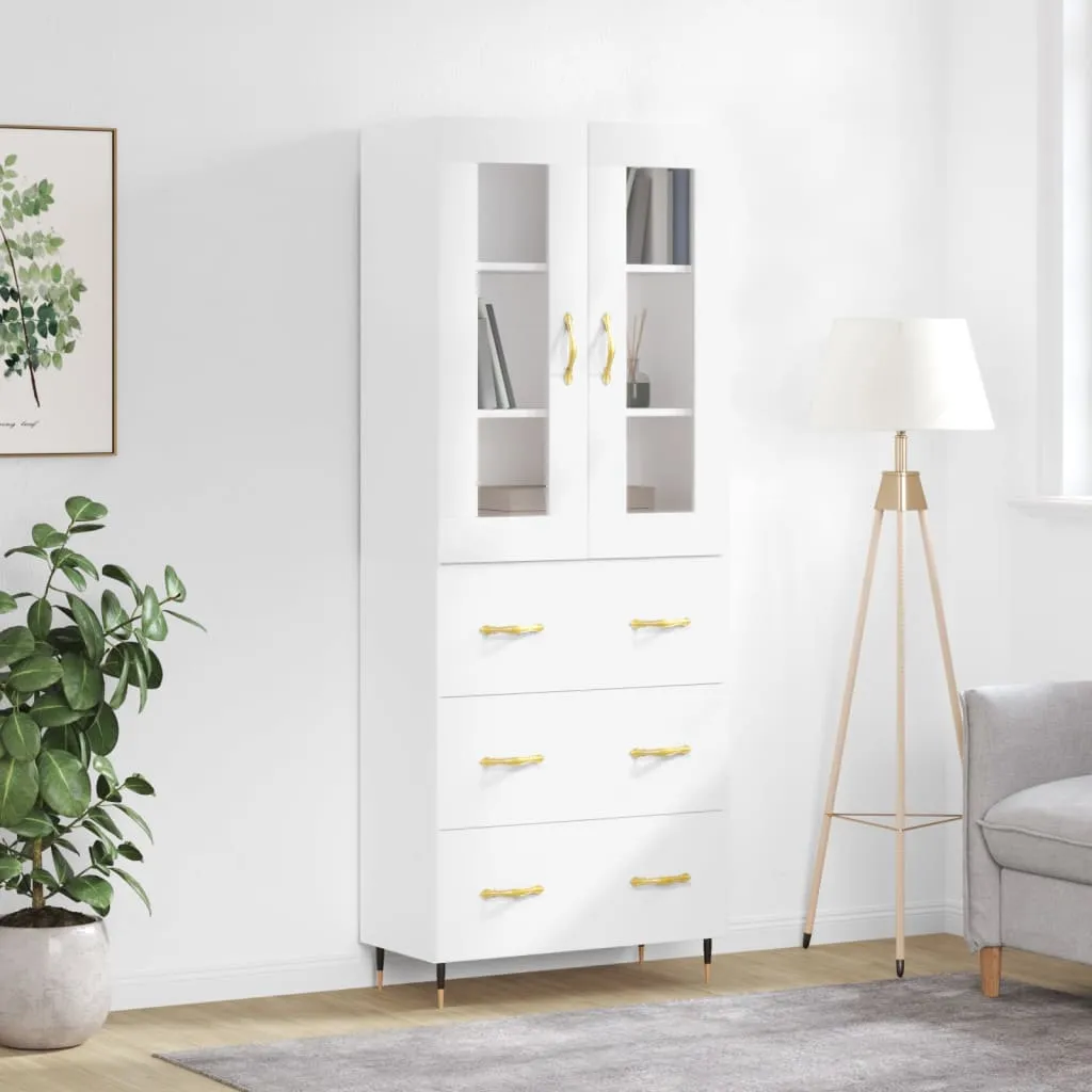 vidaXL Credenza Bianco Lucido 69,5x34x180 cm in Legno Multistrato