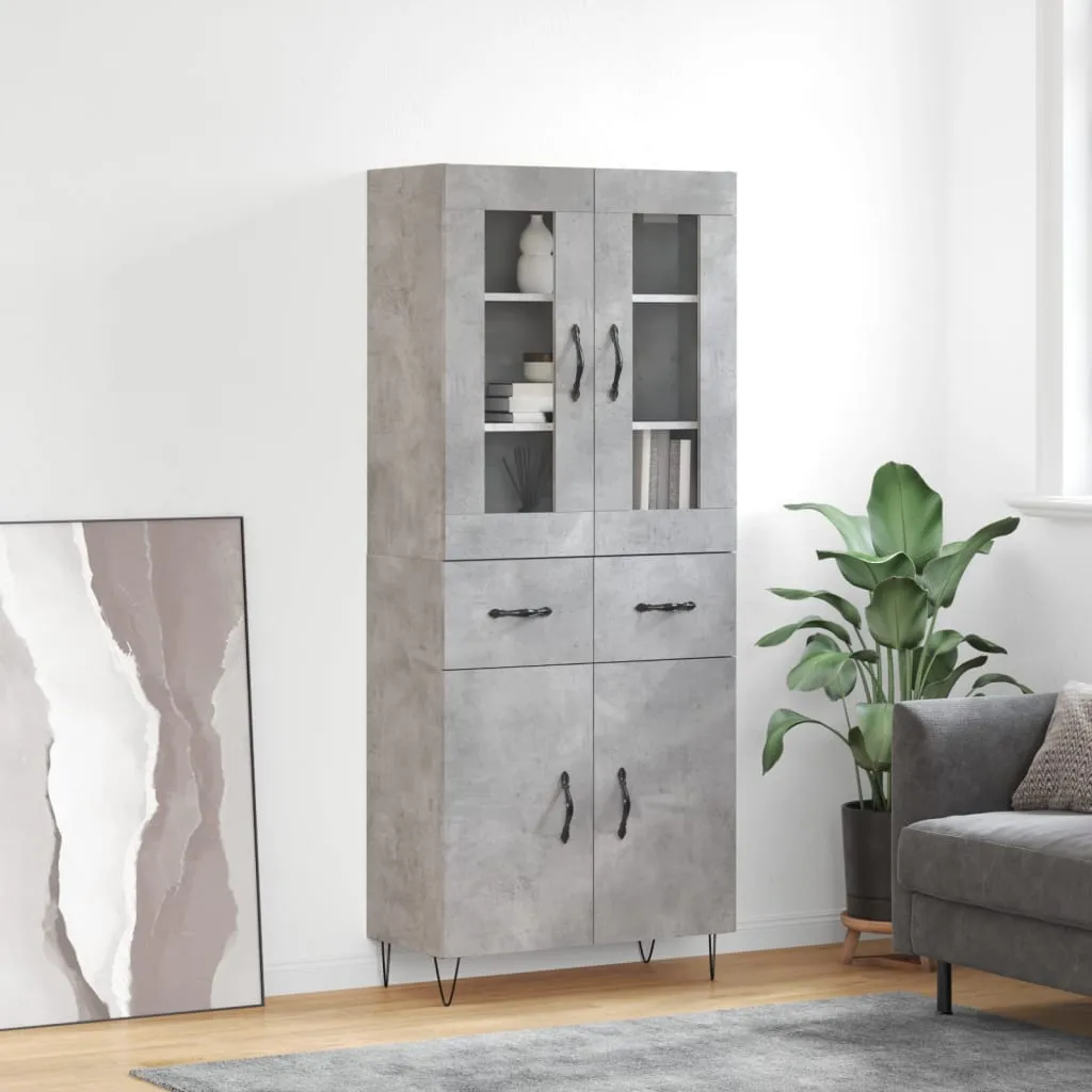 vidaXL Credenza Grigio Cemento 69,5x34x180 cm in Legno Multistrato