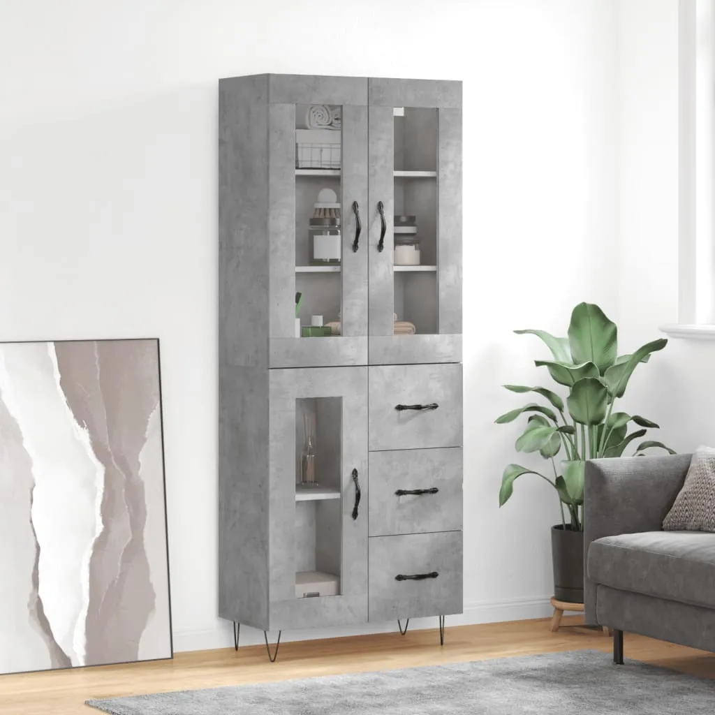 vidaXL Credenza Grigio Cemento 69,5x34x180 cm in Legno Multistrato