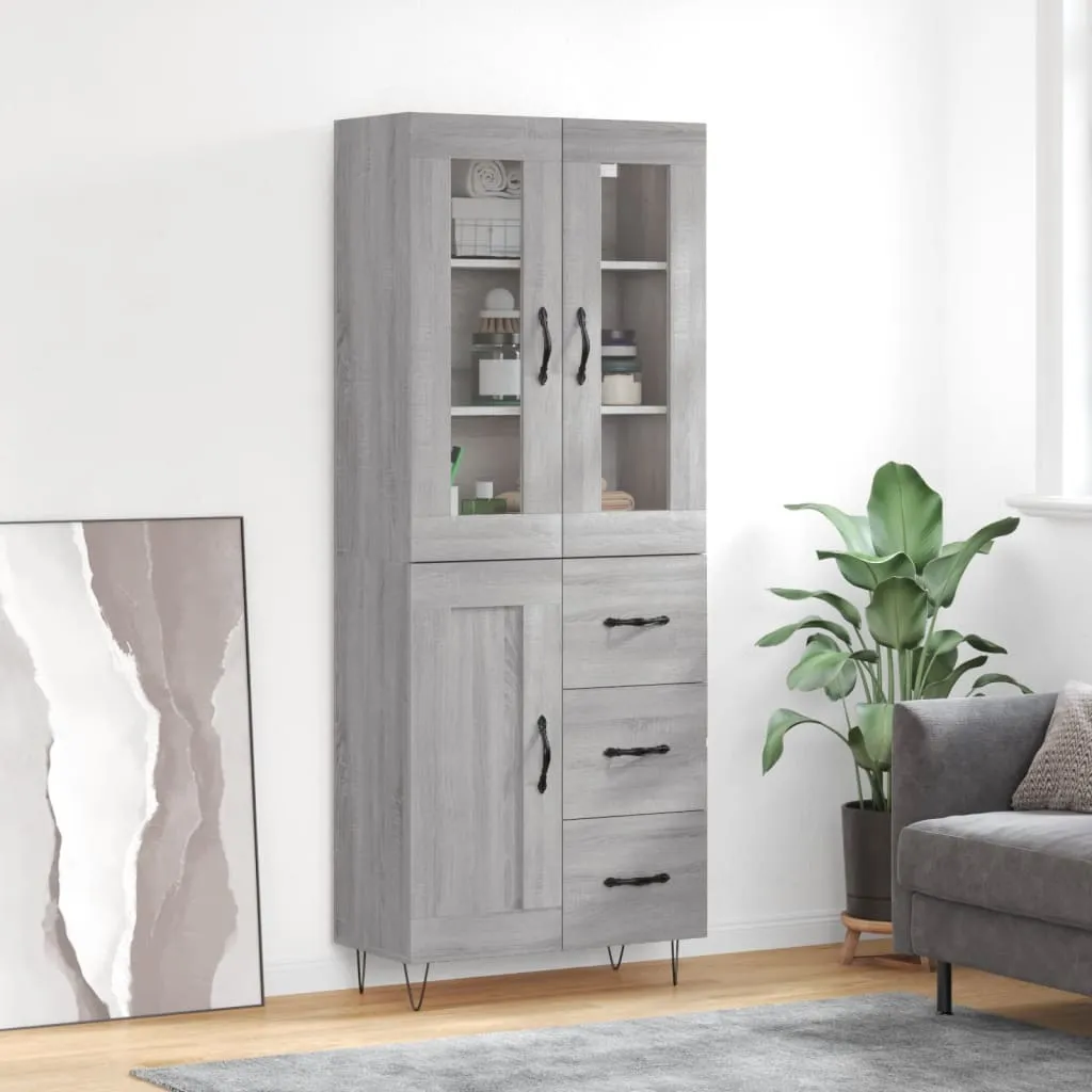 vidaXL Credenza Grigio Sonoma 69,5x34x180 cm in Legno Multistrato