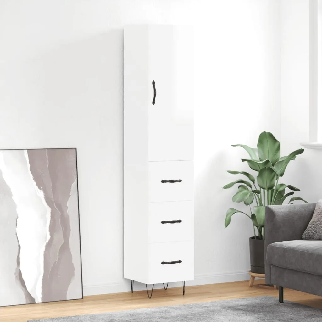 vidaXL Credenza 34,5x34x180 cm in Legno Multistrato Bianco Lucido