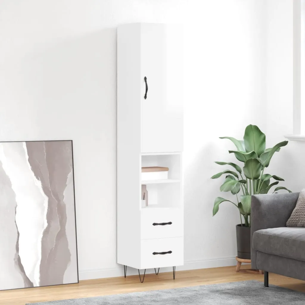 vidaXL Credenza 34,5x34x180 cm in Legno Multistrato Bianco Lucido