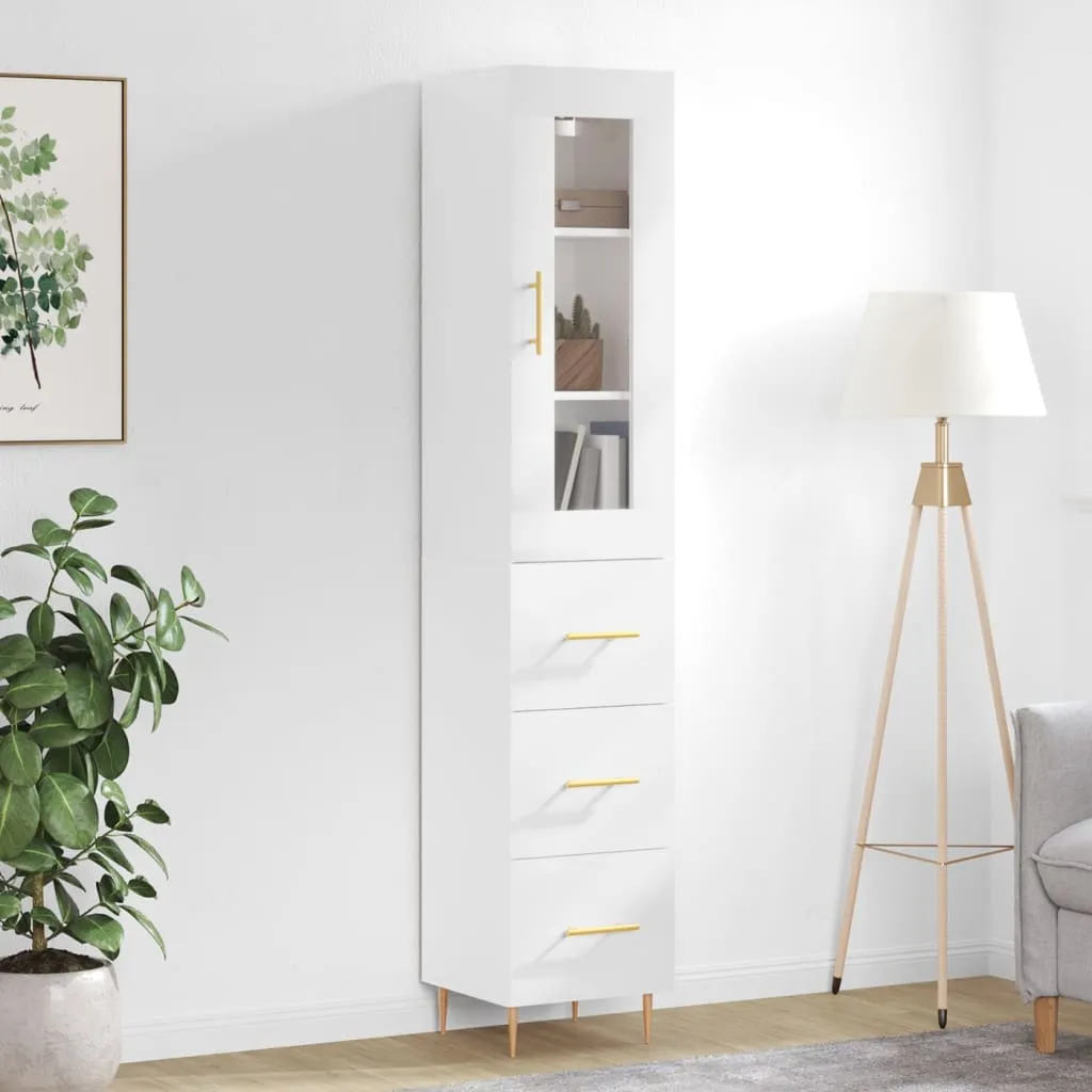 vidaXL Credenza 34,5x34x180 cm in Legno Multistrato Bianco Lucido