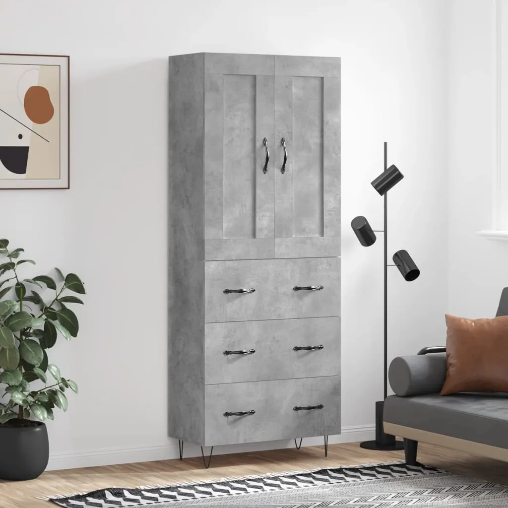 vidaXL Credenza Grigio Cemento 69,5x34x180 cm in Legno Multistrato