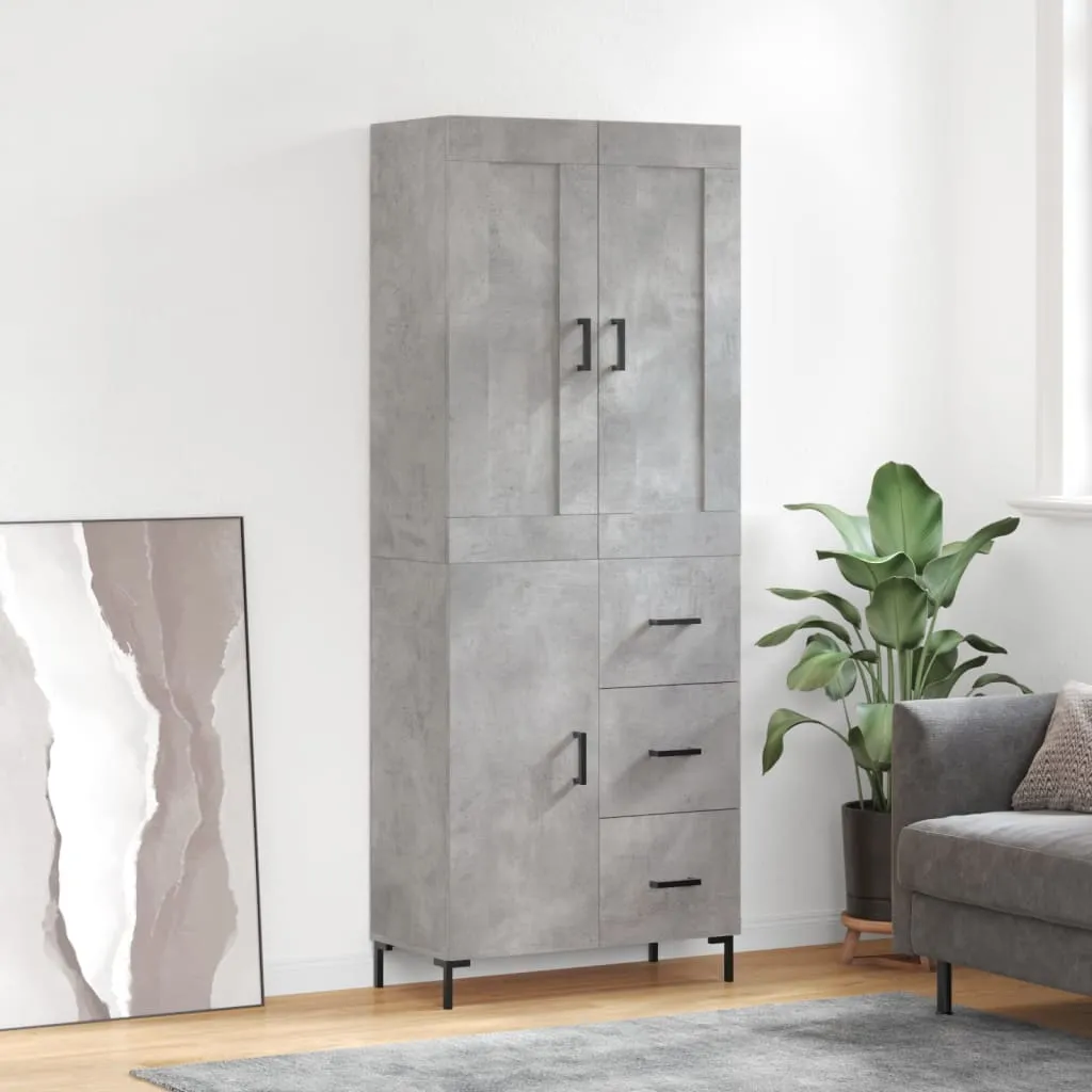 vidaXL Credenza Grigio Cemento 69,5x34x180 cm in Legno Multistrato