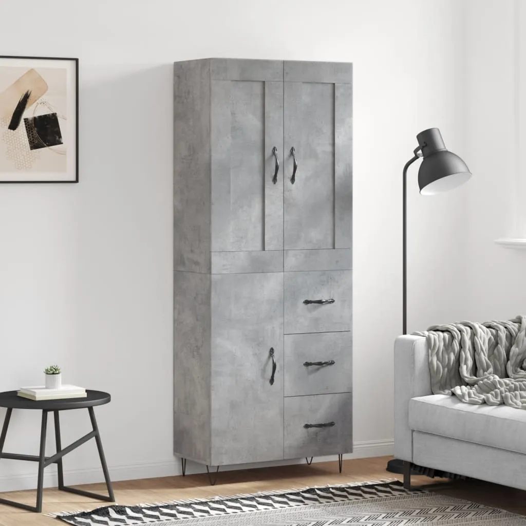 vidaXL Credenza Grigio Cemento 69,5x34x180 cm in Legno Multistrato