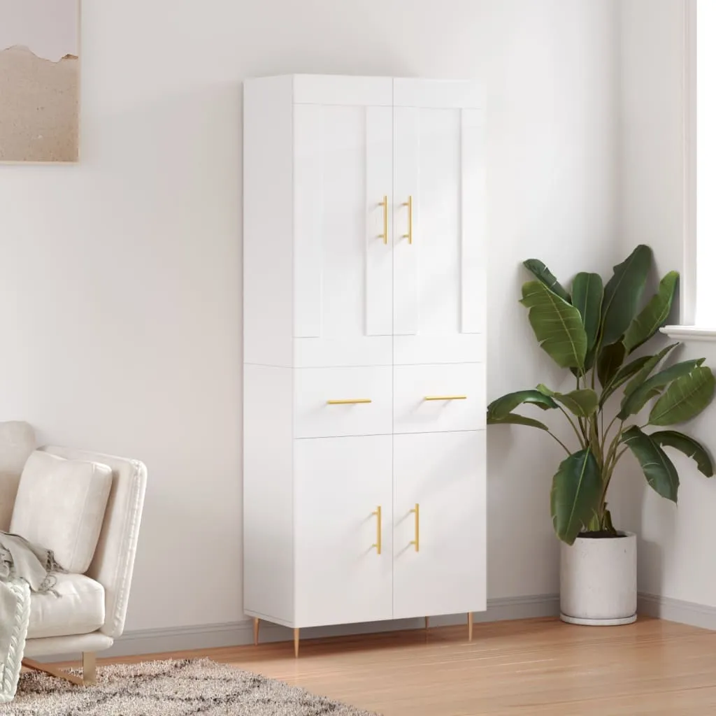 vidaXL Credenza Bianco Lucido 69,5x34x180 cm in Legno Multistrato