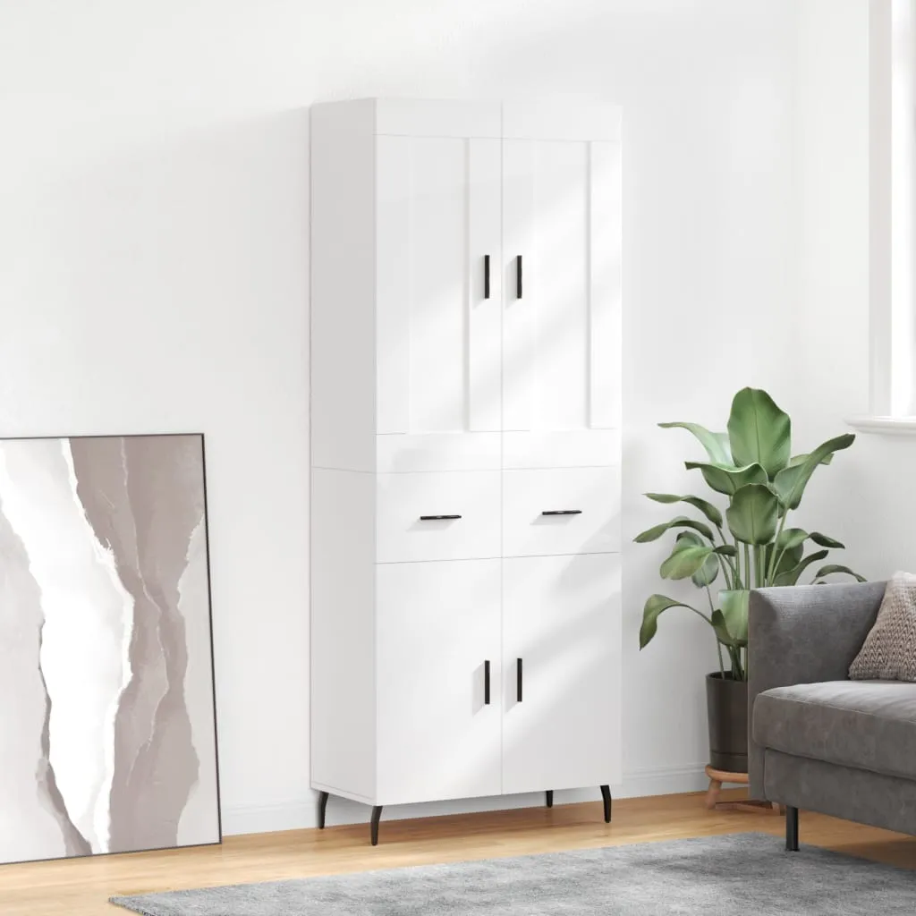 vidaXL Credenza Bianco Lucido 69,5x34x180 cm in Legno Multistrato