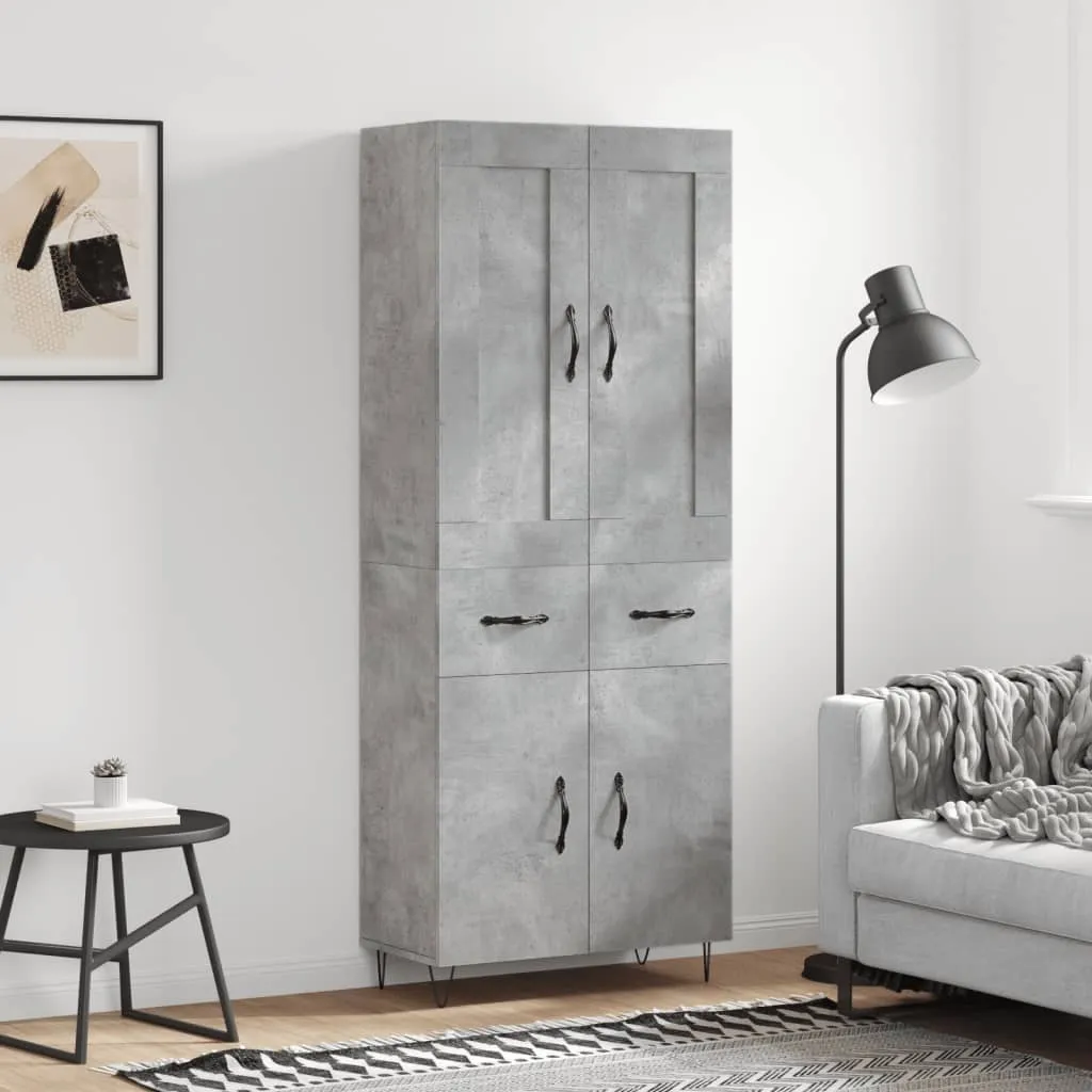 vidaXL Credenza Grigio Cemento 69,5x34x180 cm in Legno Multistrato