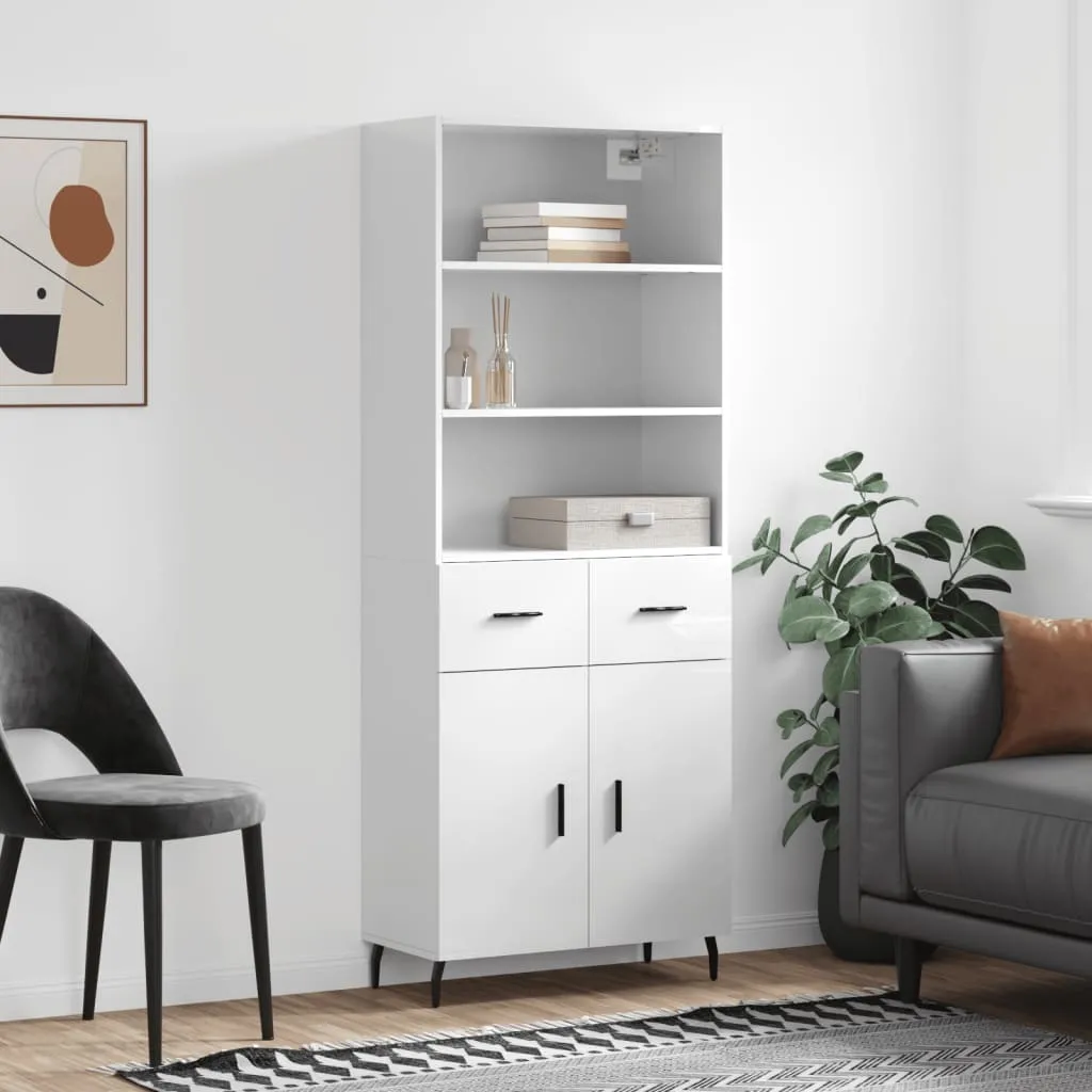 vidaXL Credenza Bianco Lucido 69,5x34x180 cm in Legno Multistrato