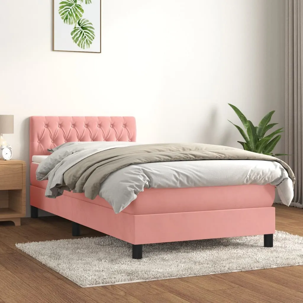 vidaXL Giroletto a Molle con Materasso Rosa 90x190 cm in Velluto