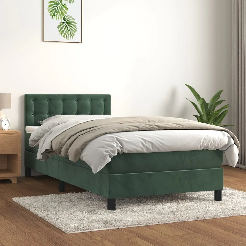 vidaXL Giroletto a Molle con Materasso Verde Scuro 90x190 cm Velluto