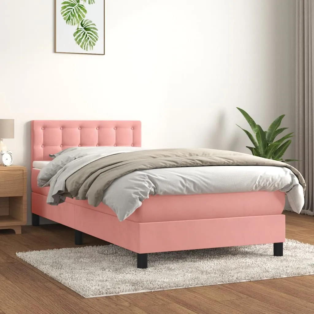 vidaXL Giroletto a Molle con Materasso Rosa 90x190 cm in Velluto