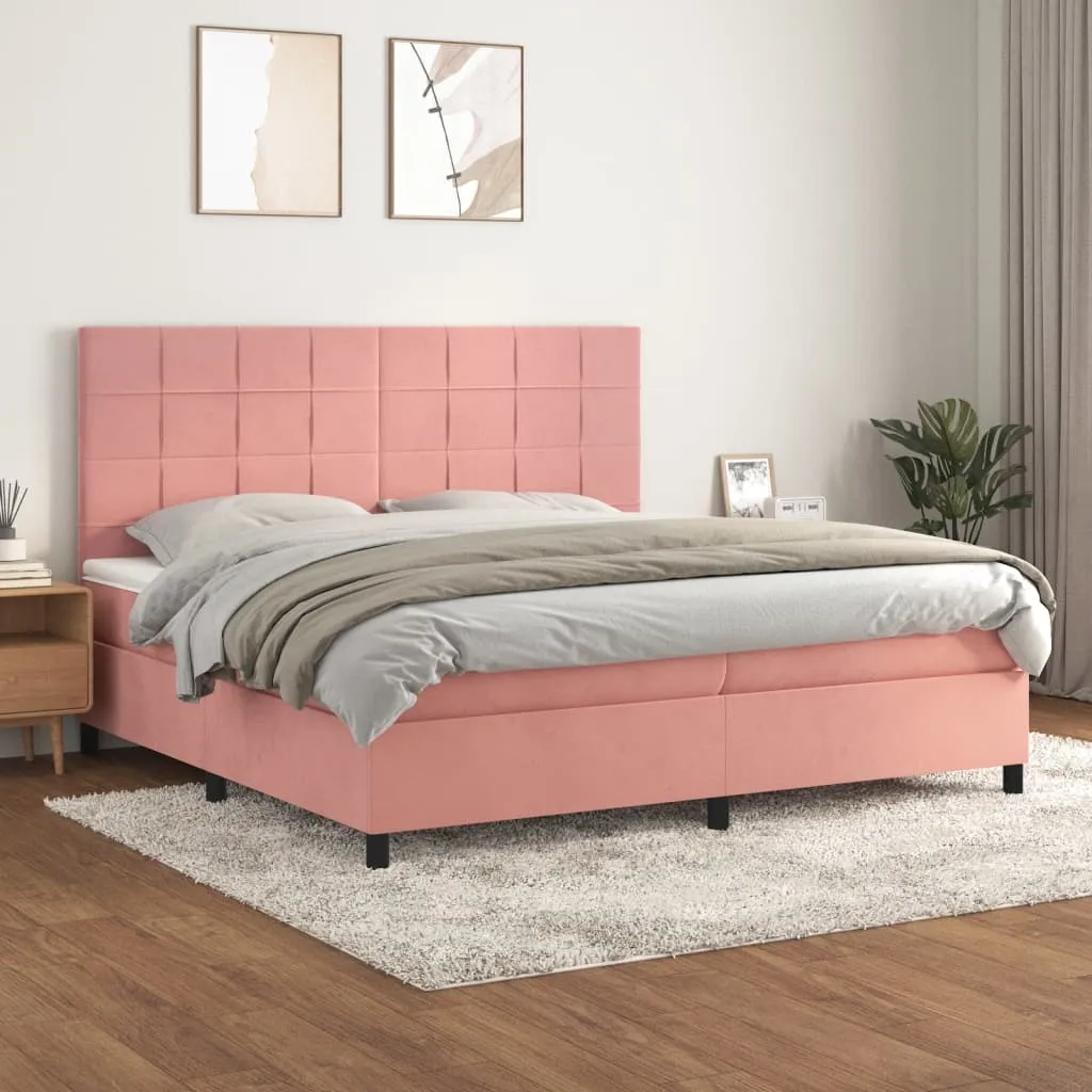 vidaXL Giroletto a Molle con Materasso Rosa 200x200 cm in Velluto