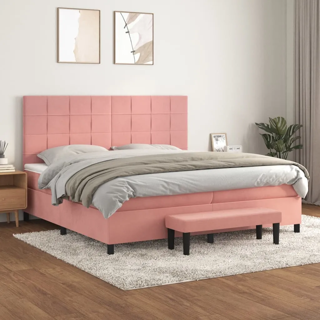 vidaXL Giroletto a Molle con Materasso Rosa 200x200 cm in Velluto