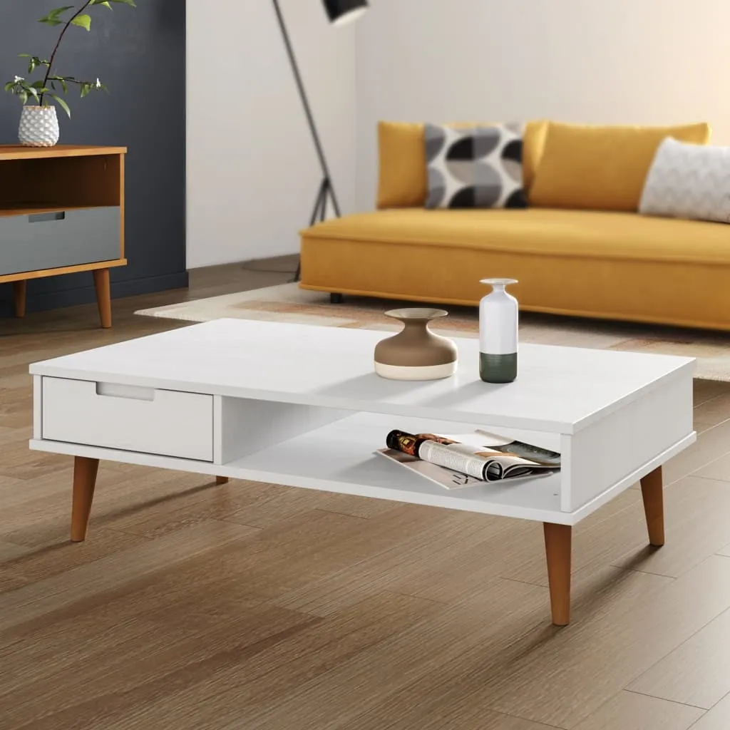 vidaXL Tavolino MOLDE Bianco 100x55x31 cm in Legno Massello di Pino