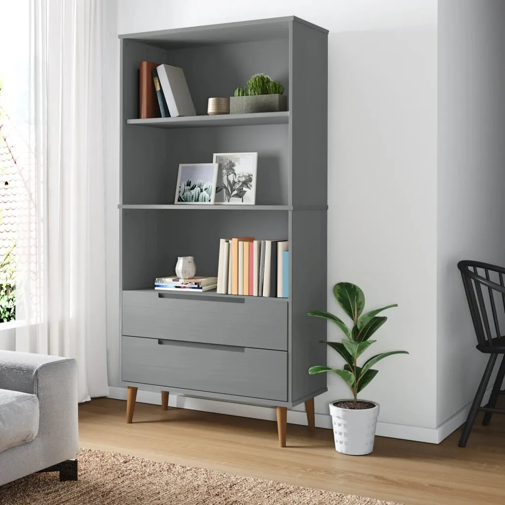 vidaXL Libreria MOLDE Grigia 85x35x170,5 cm in Legno Massello di Pino