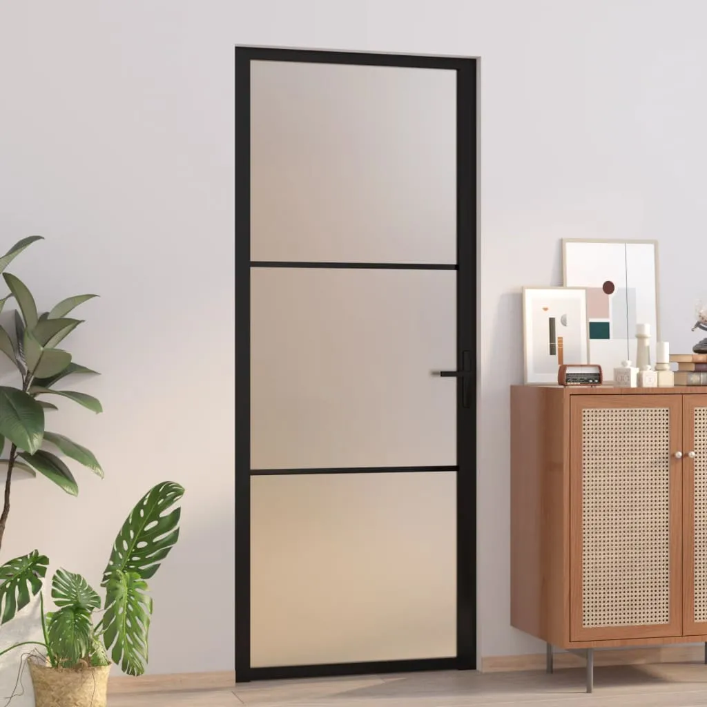 vidaXL Porta Interna 83x201,5 cm Nero Opaco Vetro e Alluminio