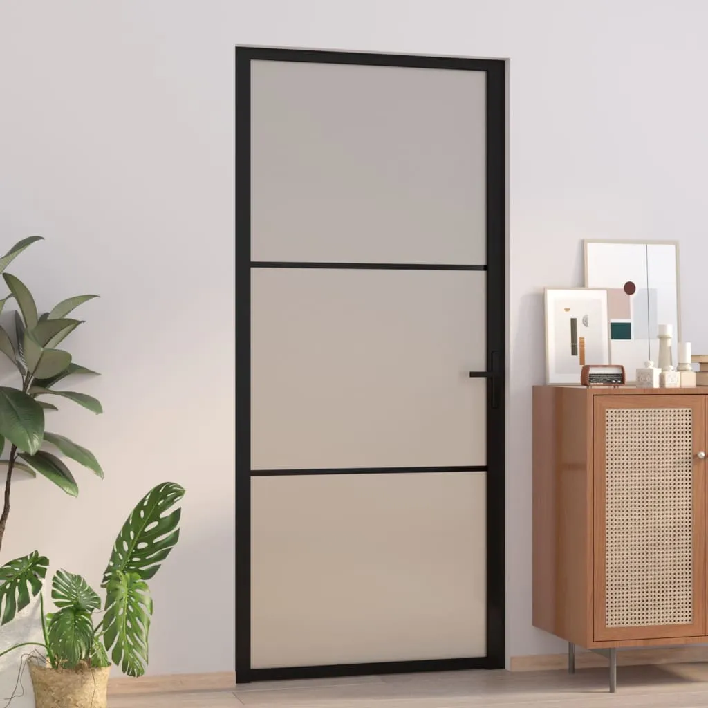 vidaXL Porta Interna 93x201,5 cm Nero Opaco Vetro e Alluminio