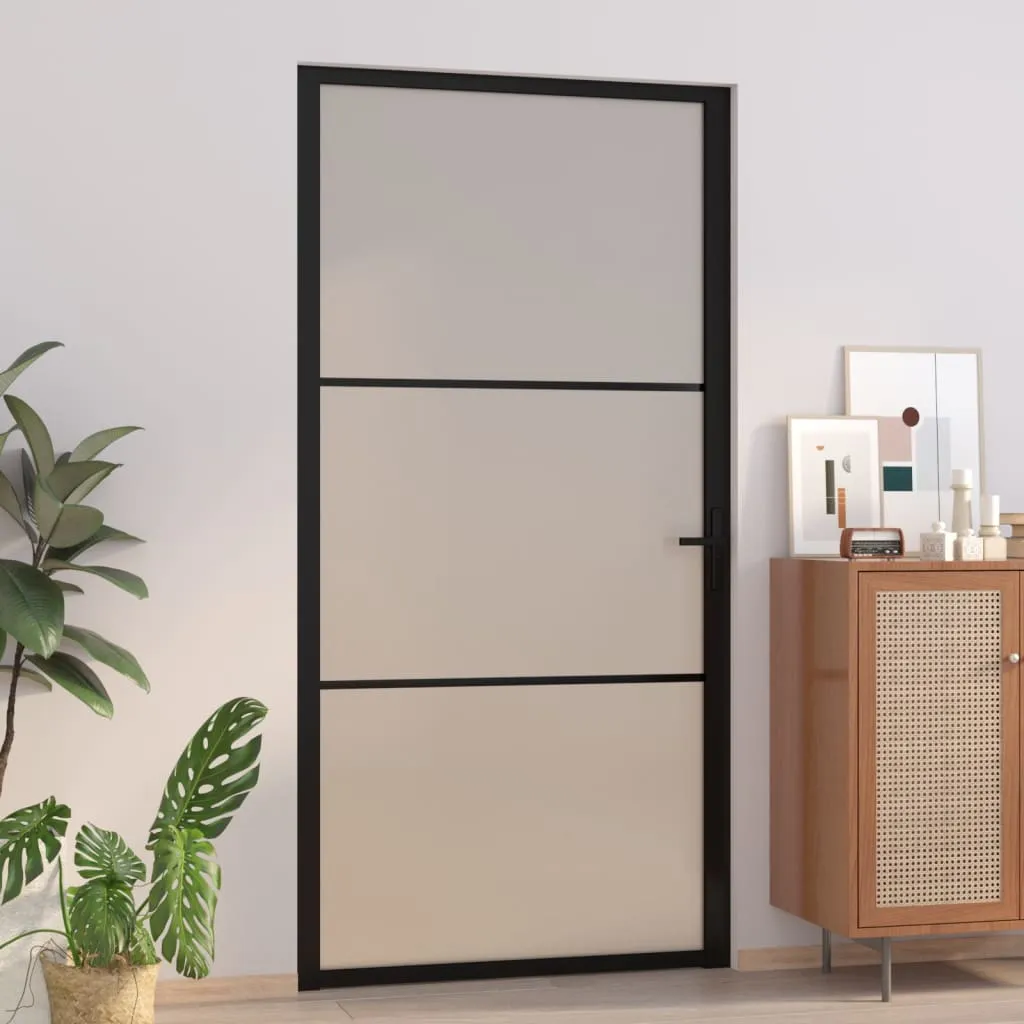 vidaXL Porta Interna 102,5x201,5 cm Nero Opaco in Vetro e Alluminio