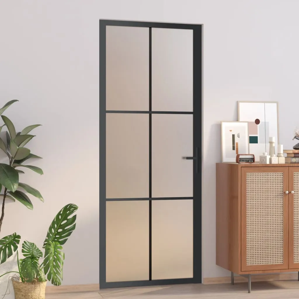 vidaXL Porta Interna 83x201,5 cm Nero Opaco Vetro e Alluminio