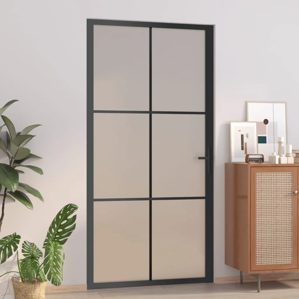 vidaXL Porta Interna 102,5x201,5 cm Nero Opaco in Vetro e Alluminio