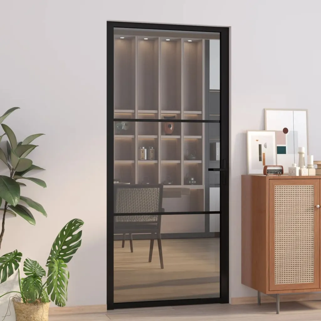 vidaXL Porta Interna 93x201,5 cm Nera in Vetro ESG e Alluminio