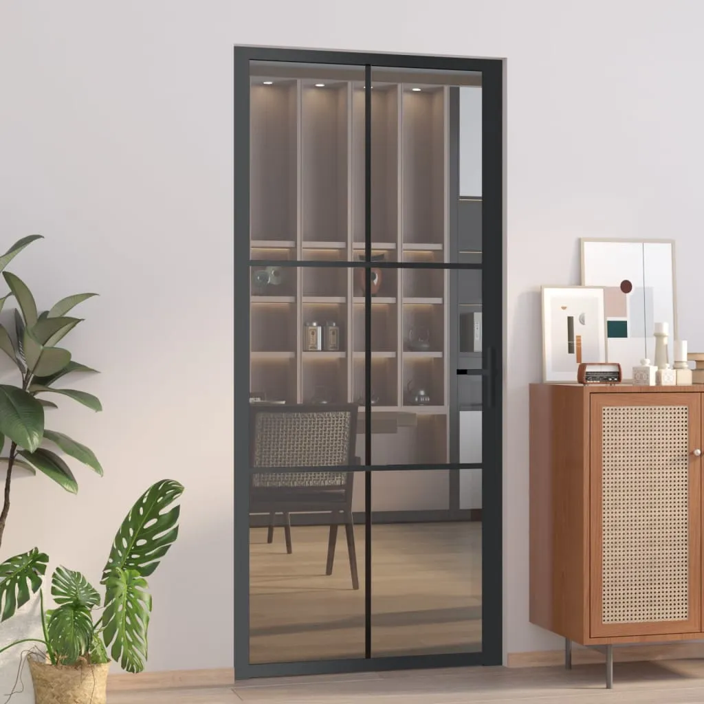 vidaXL Porta Interna 93x201,5 cm Nera in Vetro ESG e Alluminio