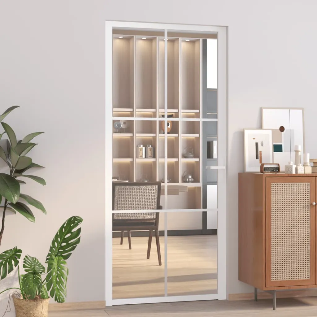 vidaXL Porta Interna 93x201,5 cm Bianca in Vetro ESG e Alluminio