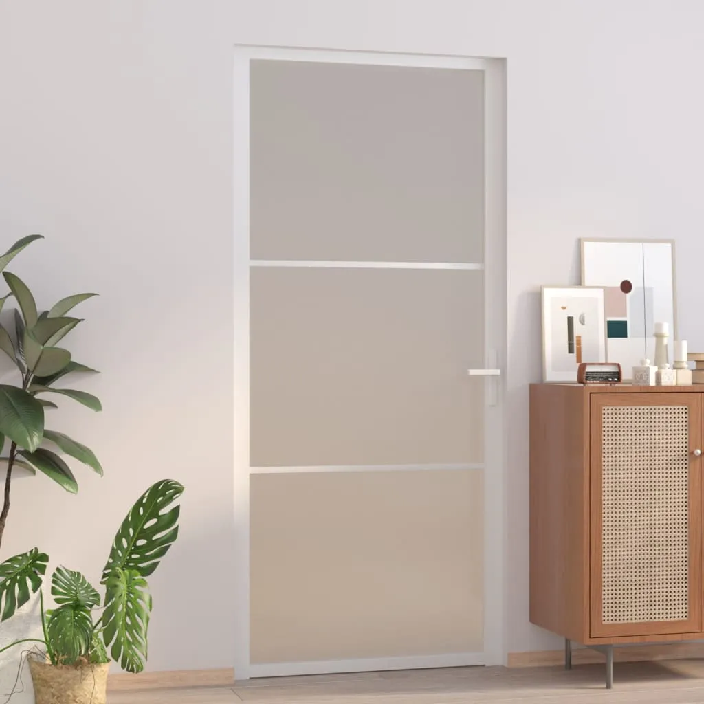 vidaXL Porta Interna 93x201,5 cm Bianco Opaco Vetro e Alluminio