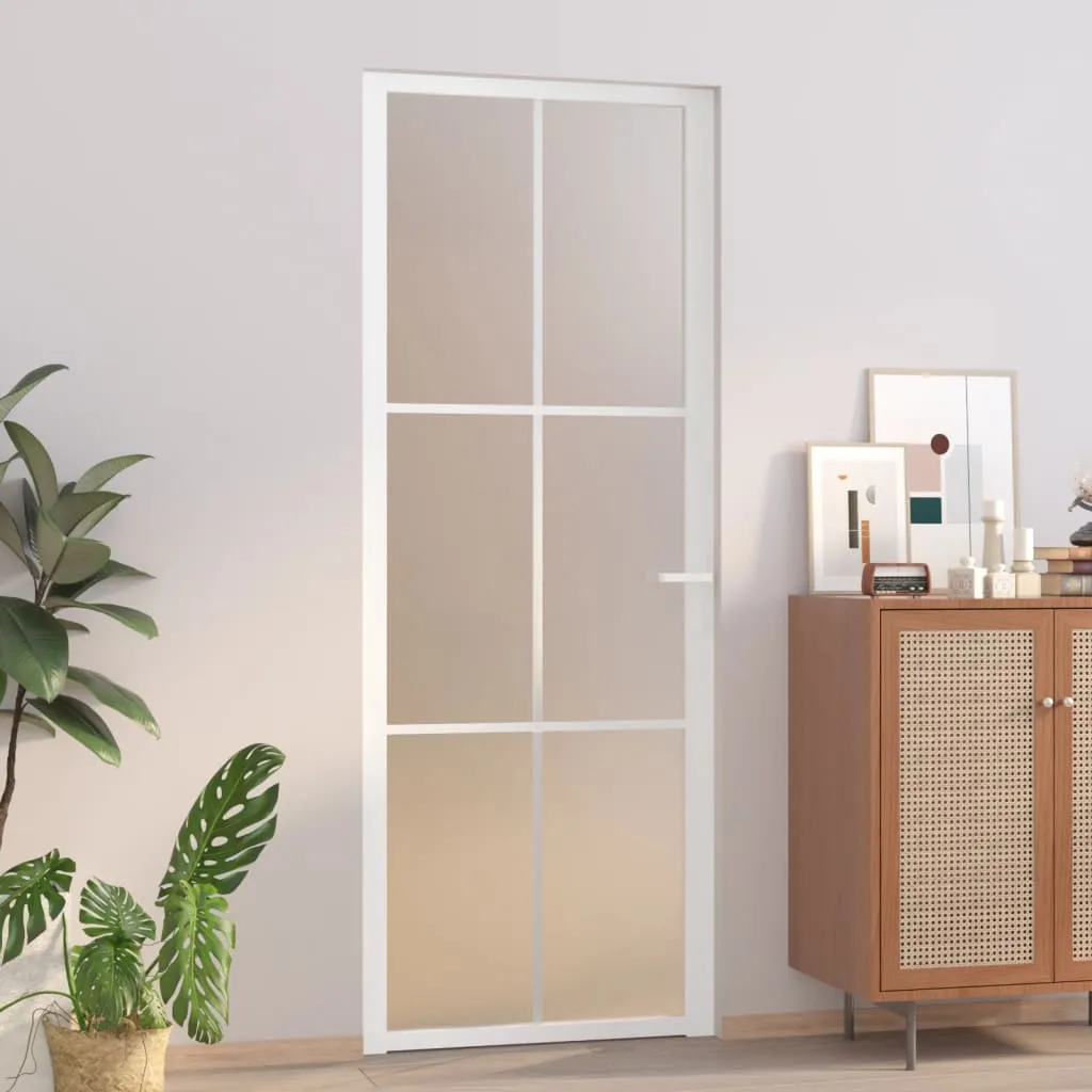 vidaXL Porta Interna 76x201,5 cm Bianco Opaco Vetro e Alluminio