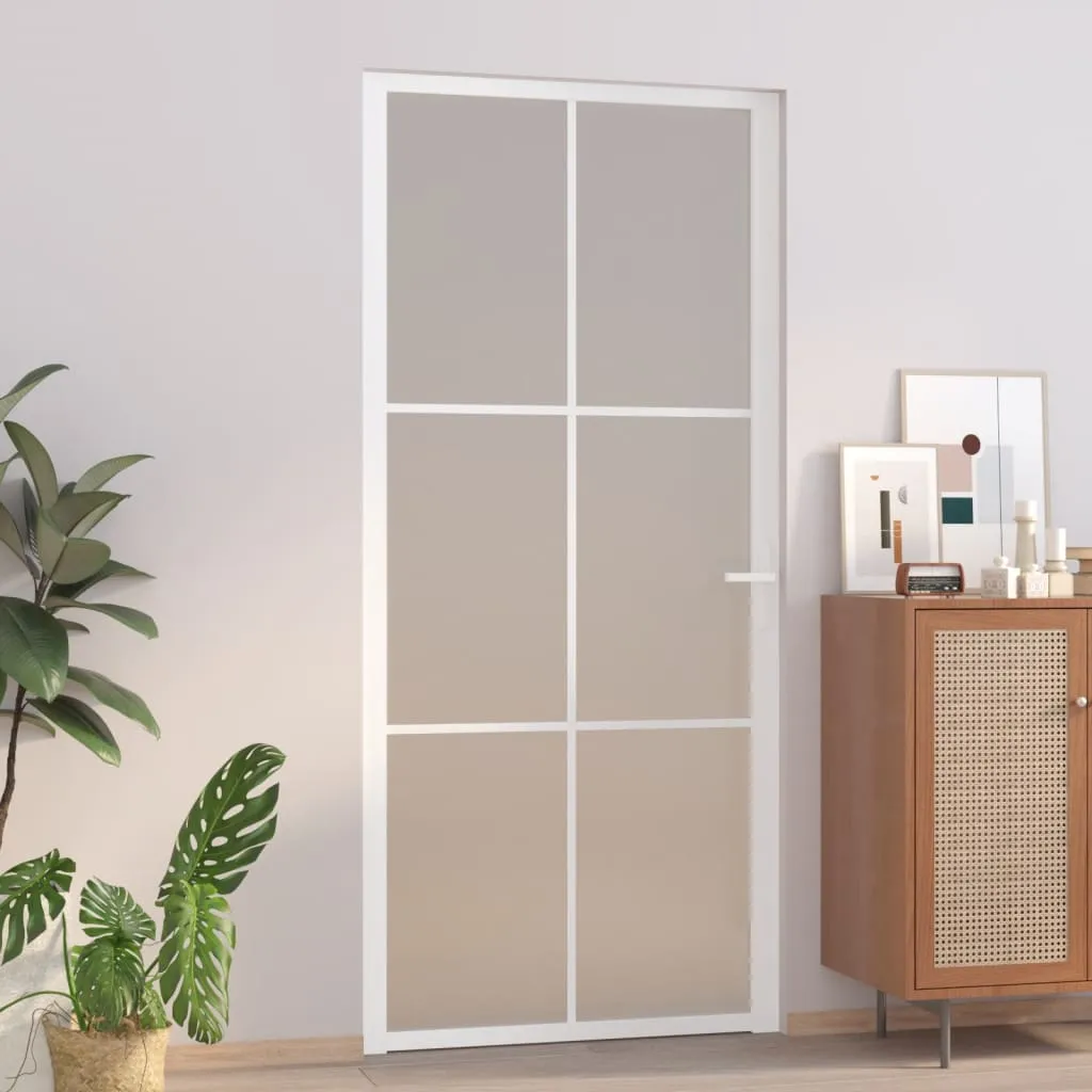 vidaXL Porta Interna 93x201,5 cm Bianco Opaco Vetro e Alluminio