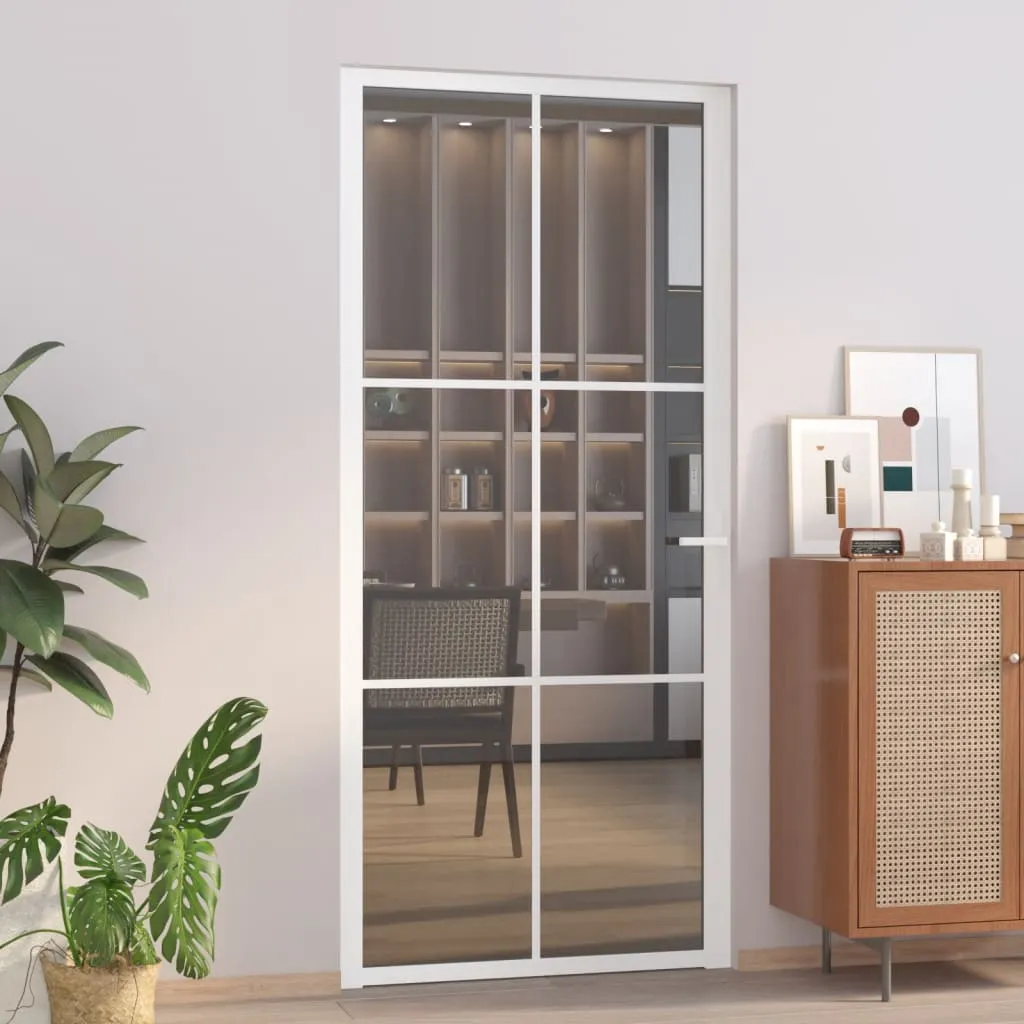 vidaXL Porta Interna 93x201,5 cm Bianca in Vetro ESG e Alluminio