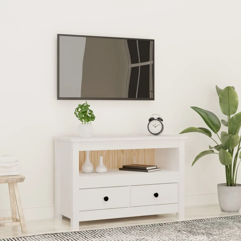 vidaXL Mobile Porta TV Bianco 79x35x52 cm in Legno Massello di Pino