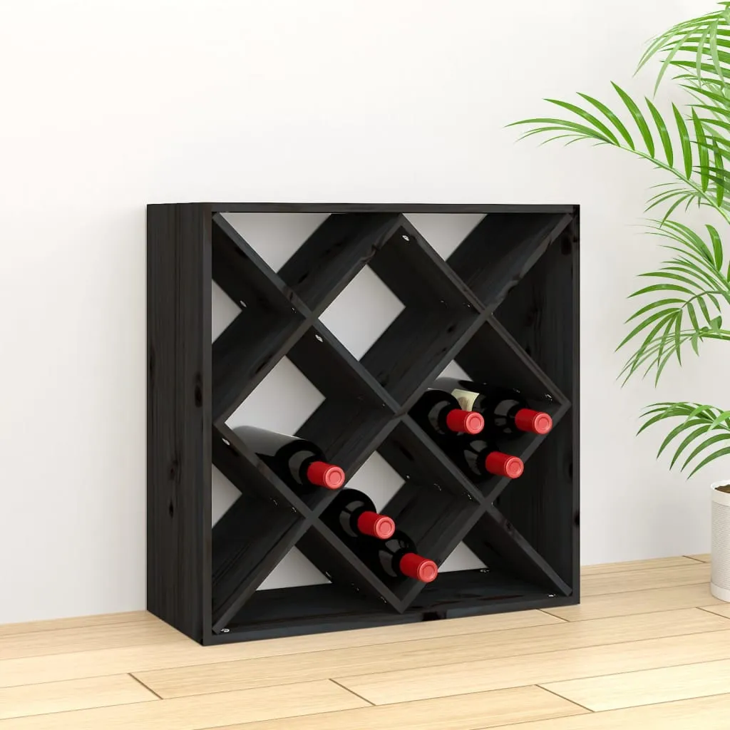 vidaXL Portabottiglie Nero 62x25x62 cm in Legno Massello di Pino