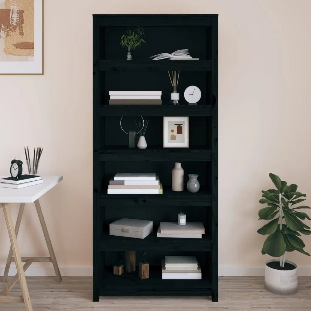 vidaXL Libreria Nera 80x35x183 cm in Legno Massello di Pino