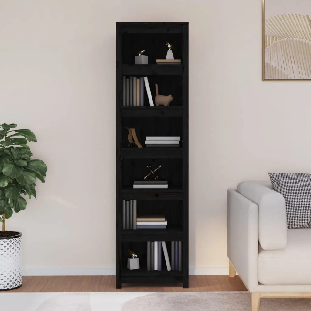 vidaXL Libreria Nera 50x35x183 cm in Legno Massello di Pino