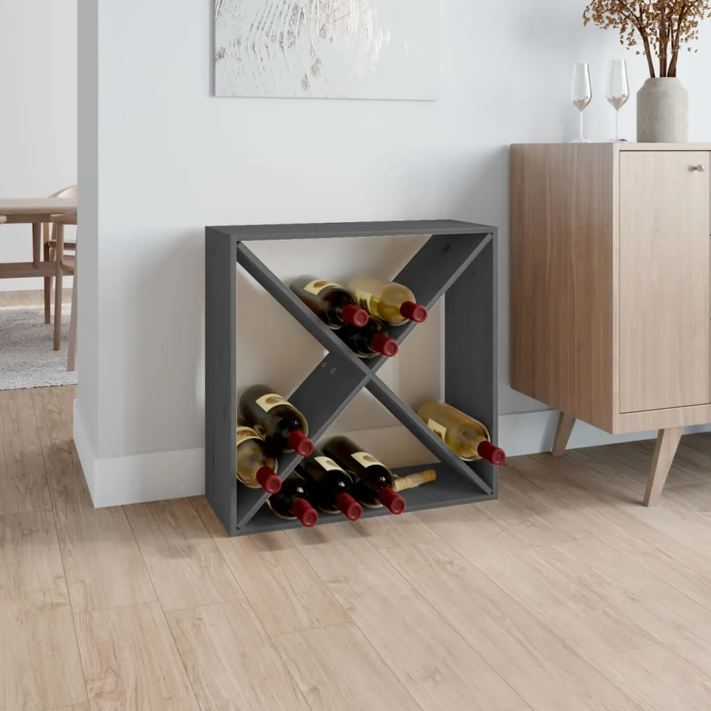 vidaXL Portabottiglie Grigio 62x25x62 cm in Legno Massello di Pino