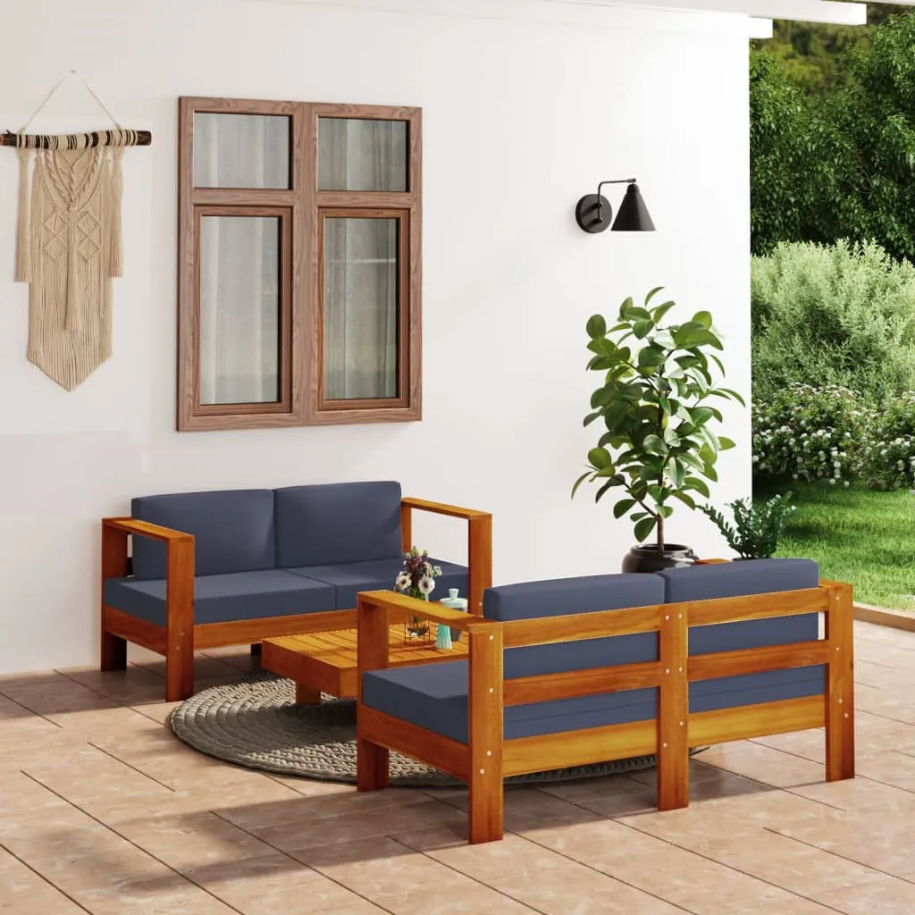 vidaXL Set Divani Giardino 3 pz Cuscini Grigio Scuro in Legno Massello