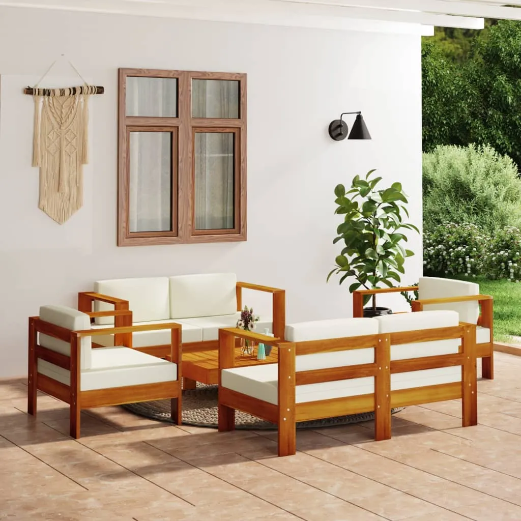 vidaXL Set Divani Giardino 5 pz Cuscini Bianco Crema in Legno Massello