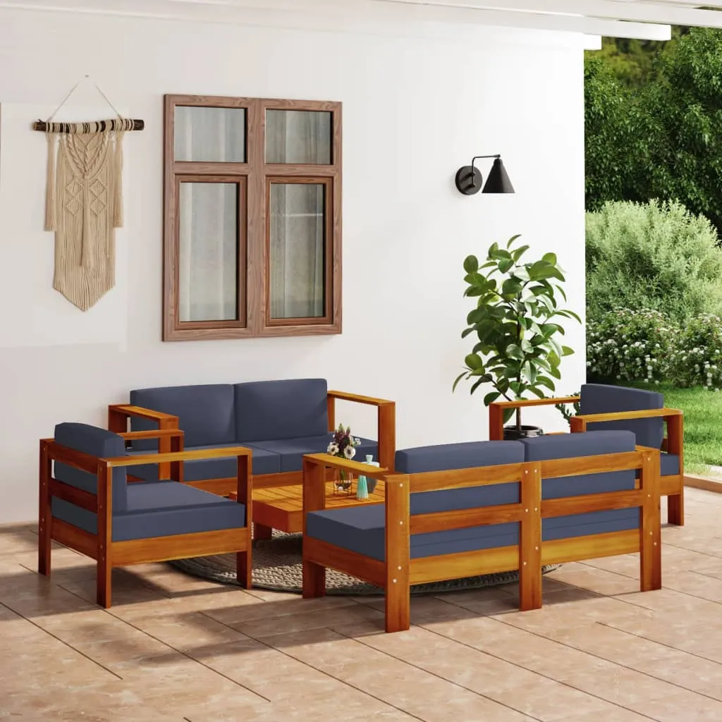 vidaXL Set Divani Giardino 5 pz Cuscini Grigio Scuro in Legno Massello