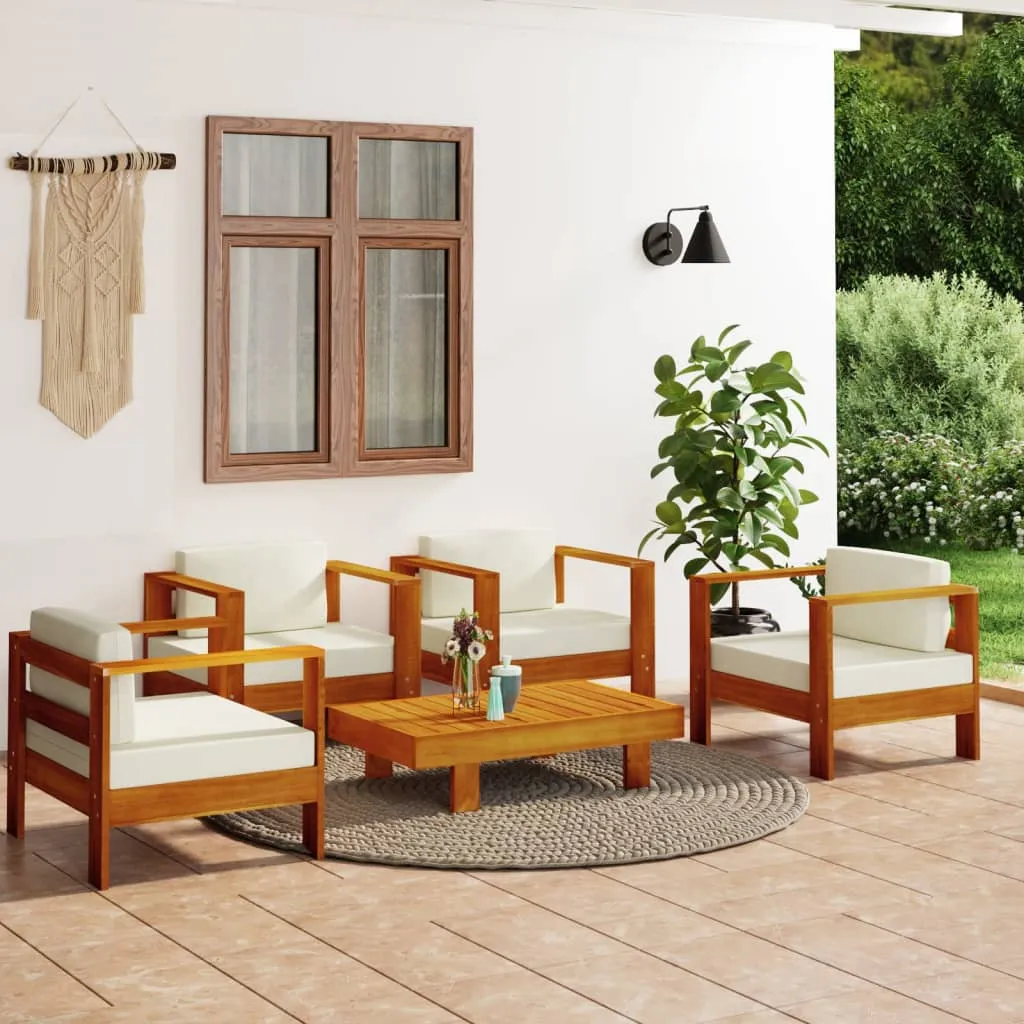 vidaXL Set Divani Giardino 5 pz Cuscini Bianco Crema in Legno Massello