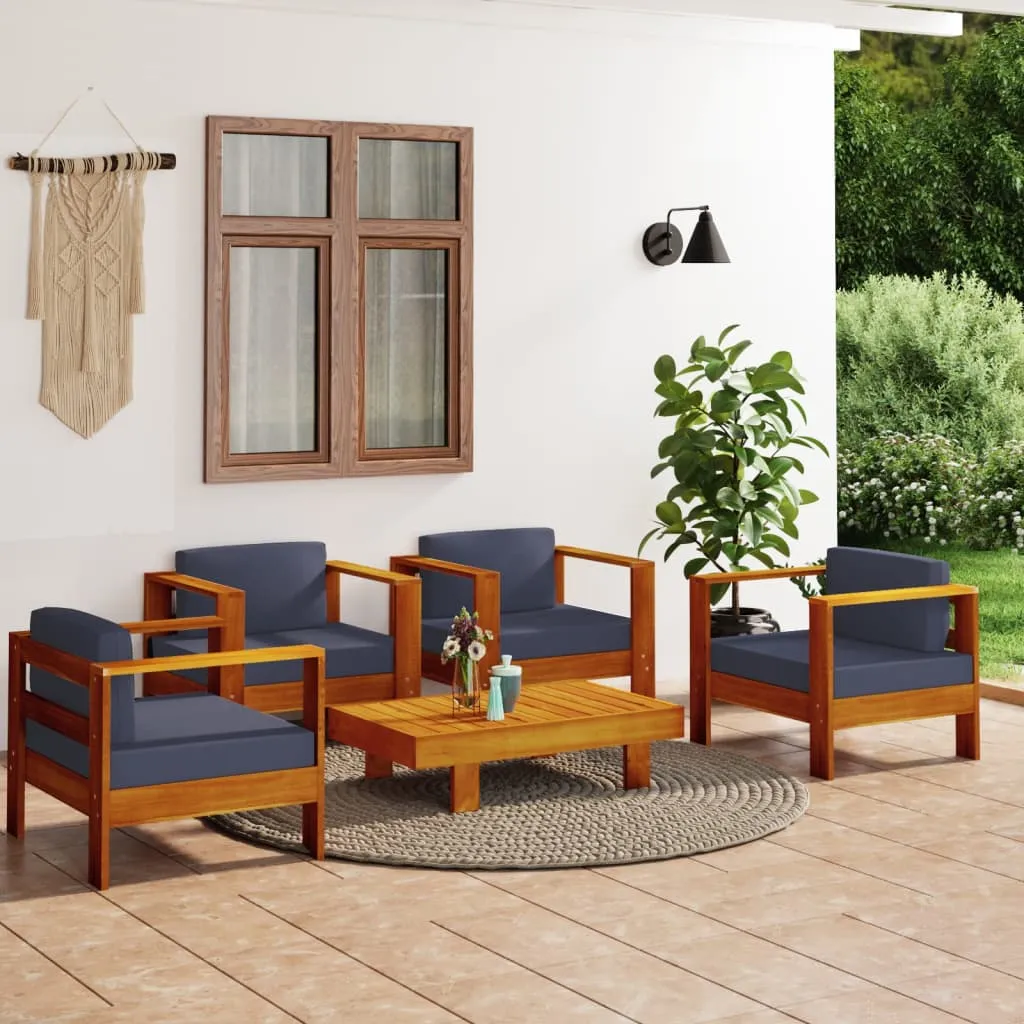 vidaXL Set Divani Giardino 5 pz Cuscini Grigio Scuro in Legno Massello