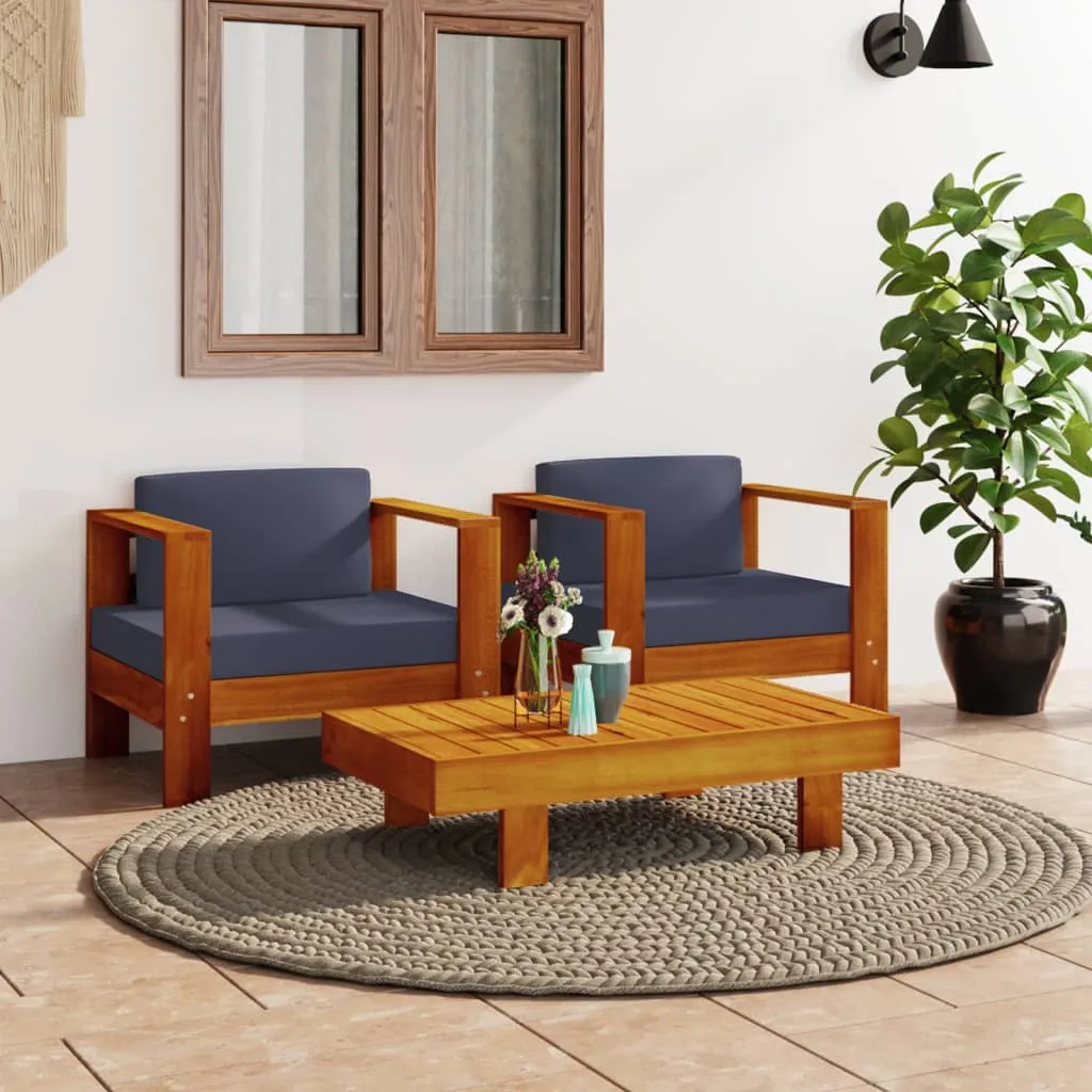 vidaXL Set Divani Giardino 3pz con Cuscini Grigio Scuro Legno Massello