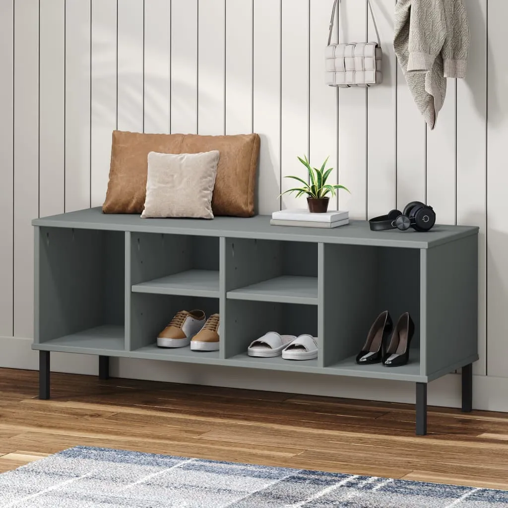 vidaXL Scarpiera Gambe Metallo Grigio 106x35x45cm Legno Massello OSLO