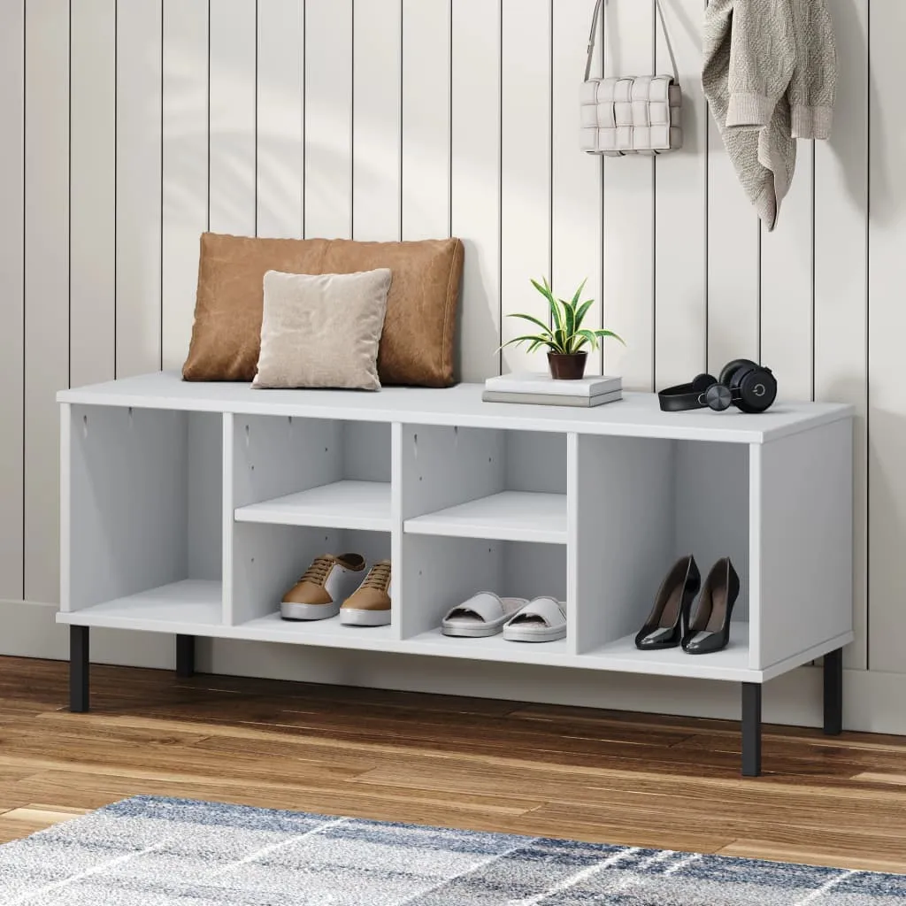 vidaXL Scarpiera Gambe Metallo Bianco 106x35x45cm Legno Massello OSLO